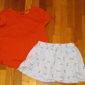 Orange Short Sleeve Top with Light Blue Unicorn Print Skort, girl large 10/12